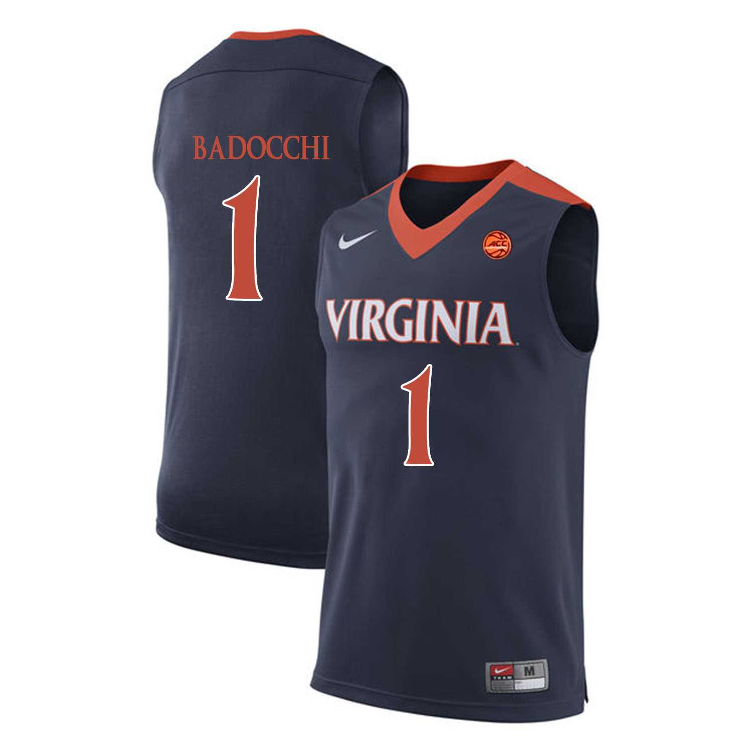 Virginia Cavaliers 1 Francesco Badocchi Navy College Basketball Jersey Dzhi